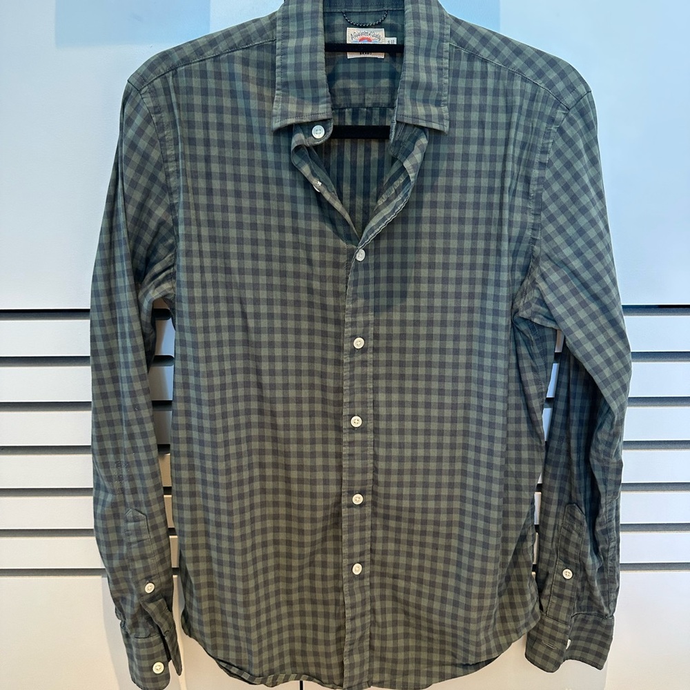 Faherty Olive and Black Gingham Movement Button Down Shirt